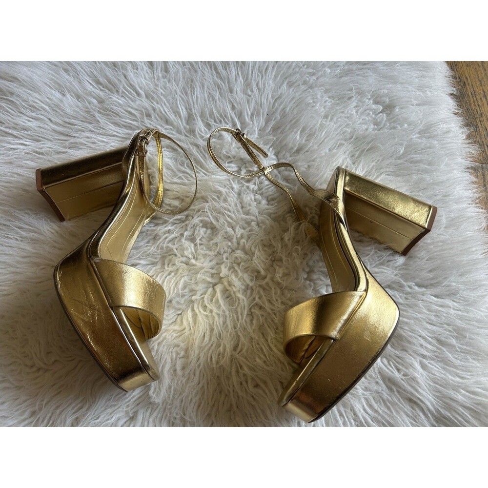 Zara Gold Platform Block Heel Sandals - Picture 4 of 14